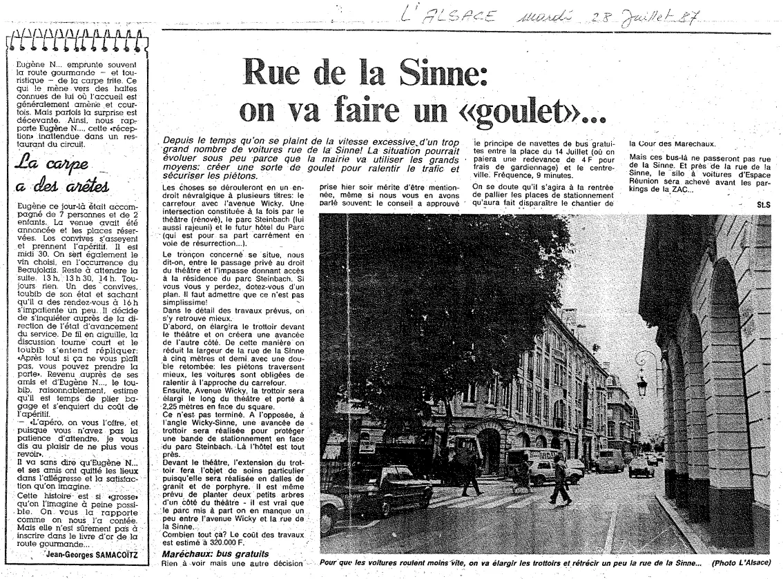Vue de la rue de la Sinne à l'été 1987 - Hôtel Du Parce - Mulhouse